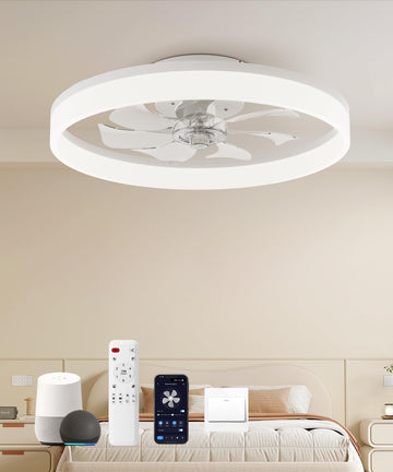 Smart Ceiling Fans with Light and Remote,20" Low Profile Ceiling Fan with 6-Speed & Dimmable LED