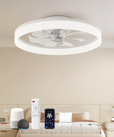 Smart Ceiling Fans with Light and Remote,20'' Low Profile Ceiling Fan with 6-Speed & Dimmable LED, Alexa/APP Home Voice Control, App, Reversible Airflow, App Timer, for Bedroom (White) A101-B0F18FHG1H
