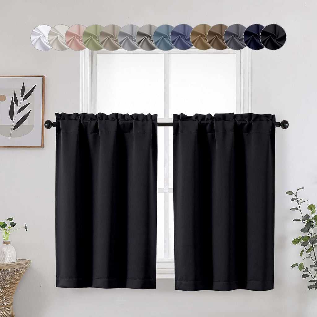 Cafe Curtains Tier 36 Inch Length 2 Panels, Short Thermal Insulated Room Darkening Small Kitchen Window Blackout