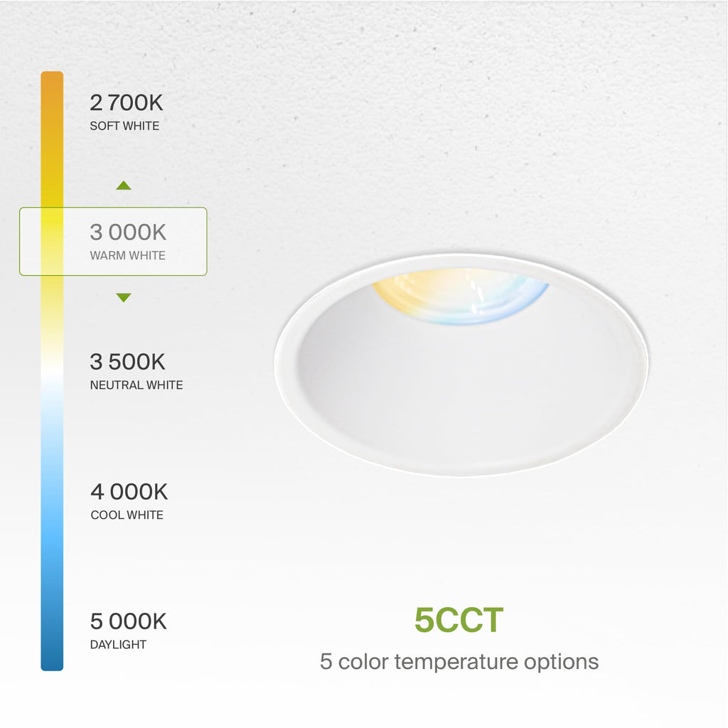 2 Inch Trimless LED Recessed Ceiling Light Fixture, Mud-in Canless Downlight with Junction Box, 5CCT 2700K-5000K, 8W