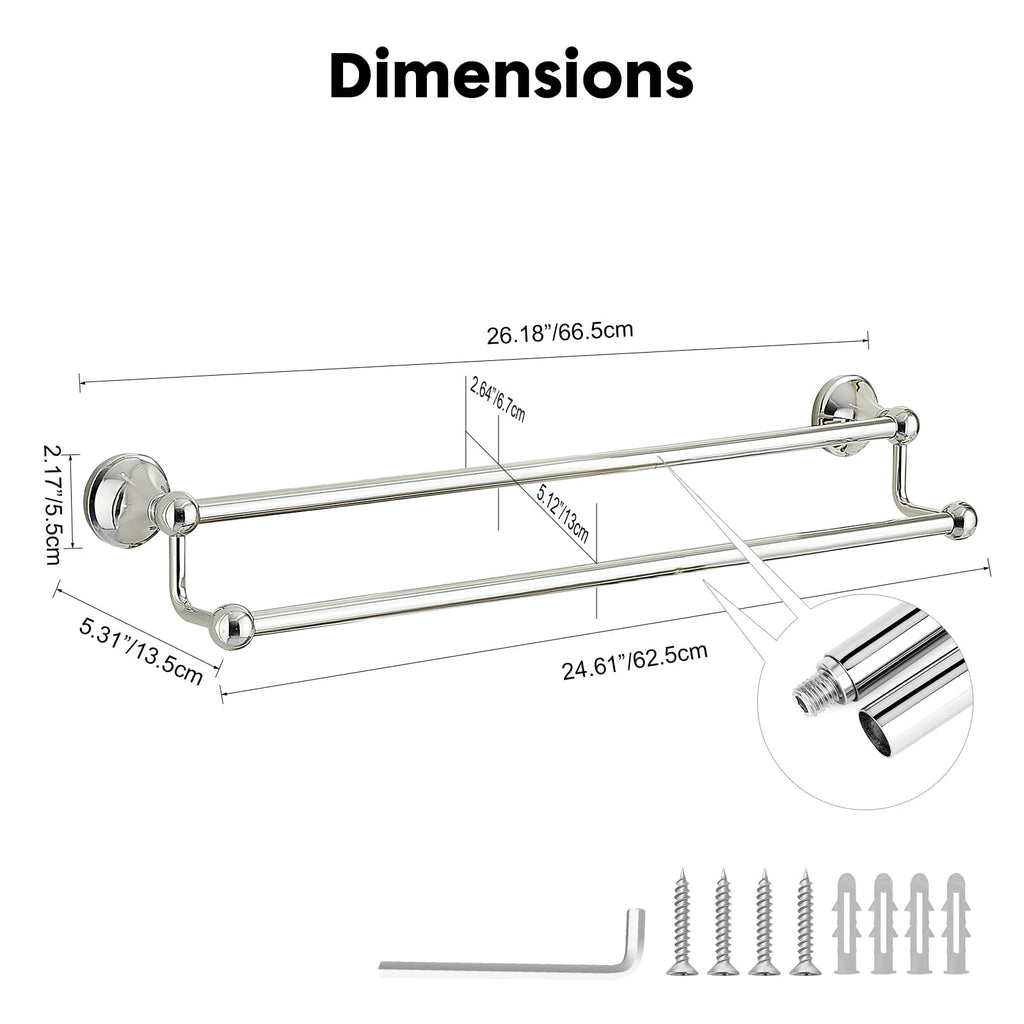 24 inch Double Towel Bar Towel Racks Chrome