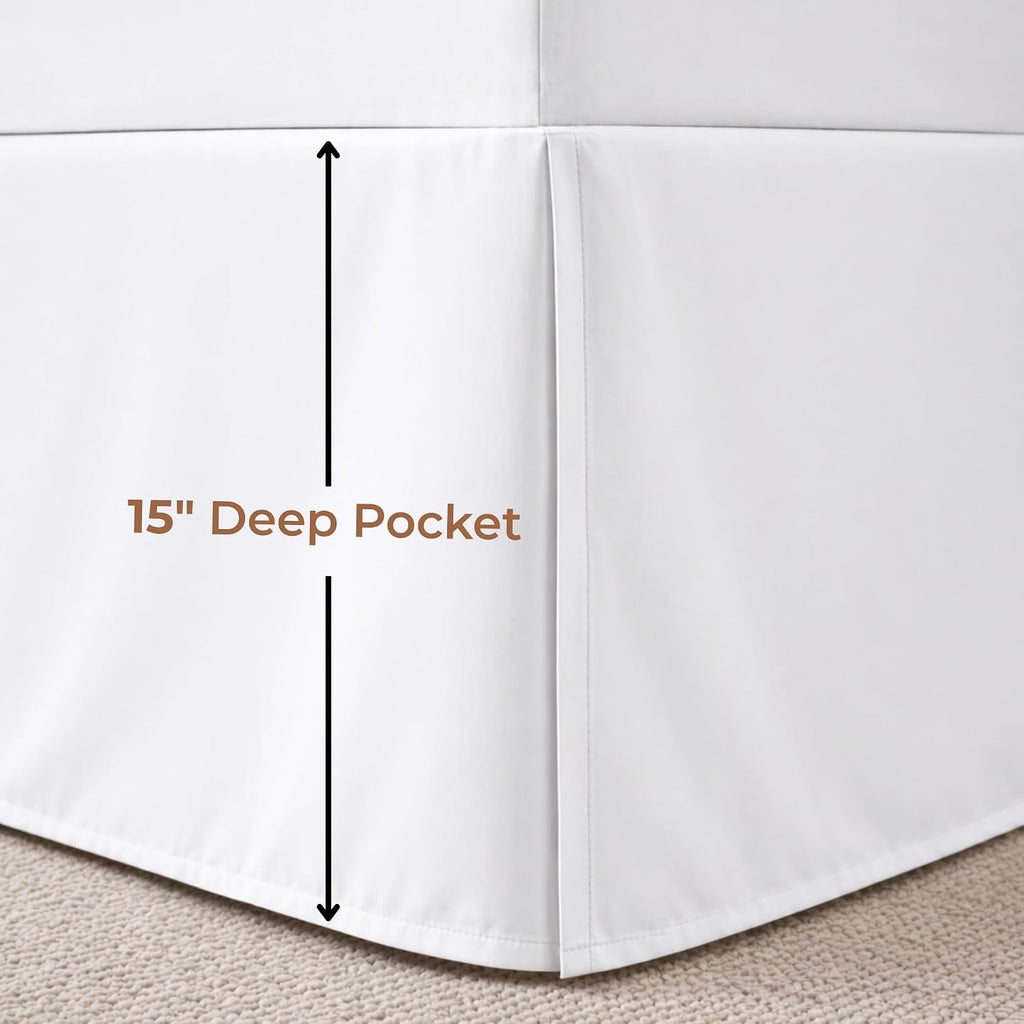 Dee's Collection Queen Size Bed Skirt 15" Drop Hotel Quality Pleated Dust Ruffle with Platform Style Secure Fit