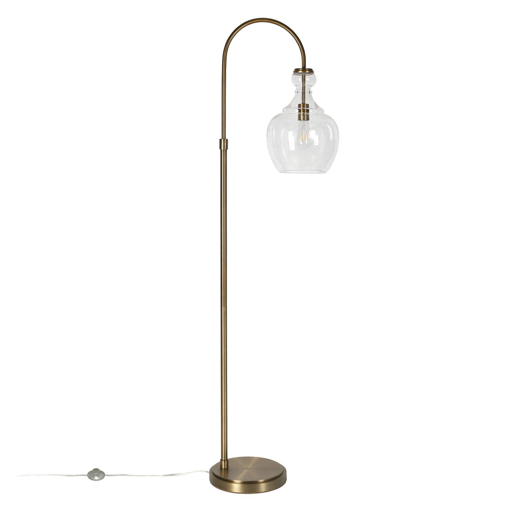 Arc Floor Lamp with Glass Shade in Brass/Seeded, Floor Lamp
