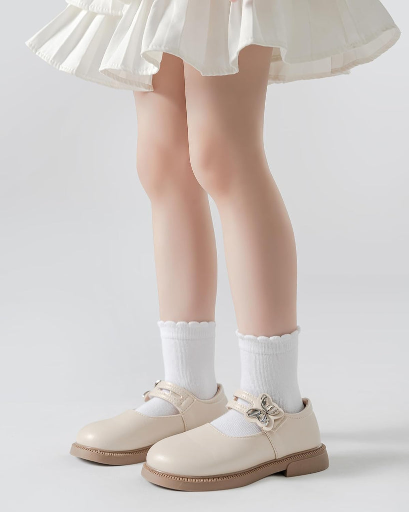 Girls Ruffle White School Uniform Socks Crew Scallop Dress Kid Sock