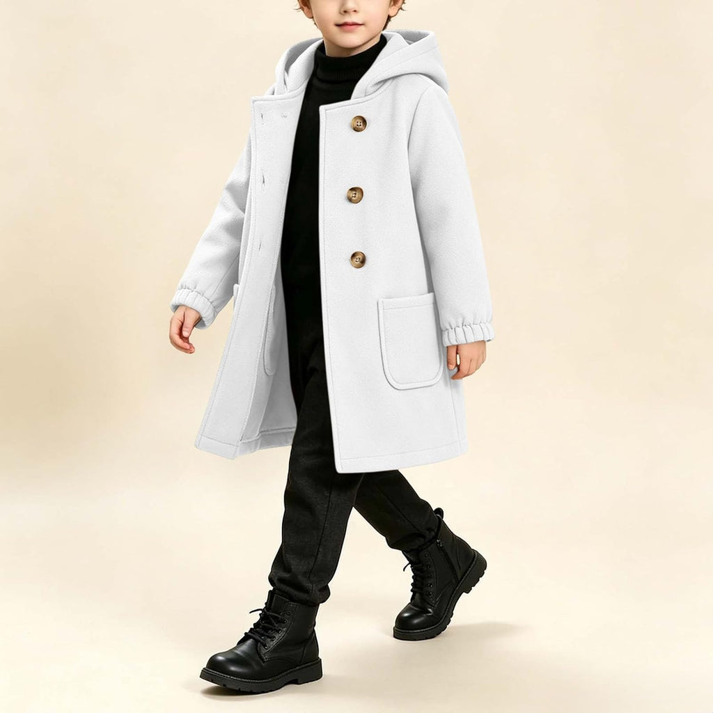 Girls Wool Trench Coat Teens Button Front Outerwear with Pockets