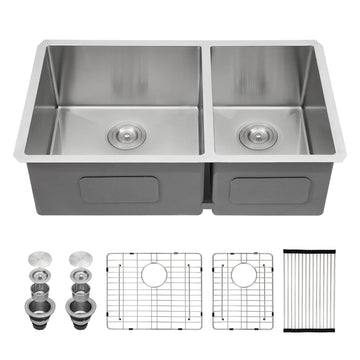 33 Undermount Kitchen Sink Double Bowl - 33x19 Inch Kitchen Sink Undermount 60/40 Stainless Steel 16 Gauge Round