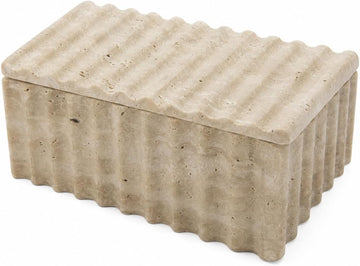 Travertine Storage Box with Lid, Wave Stone Organizer