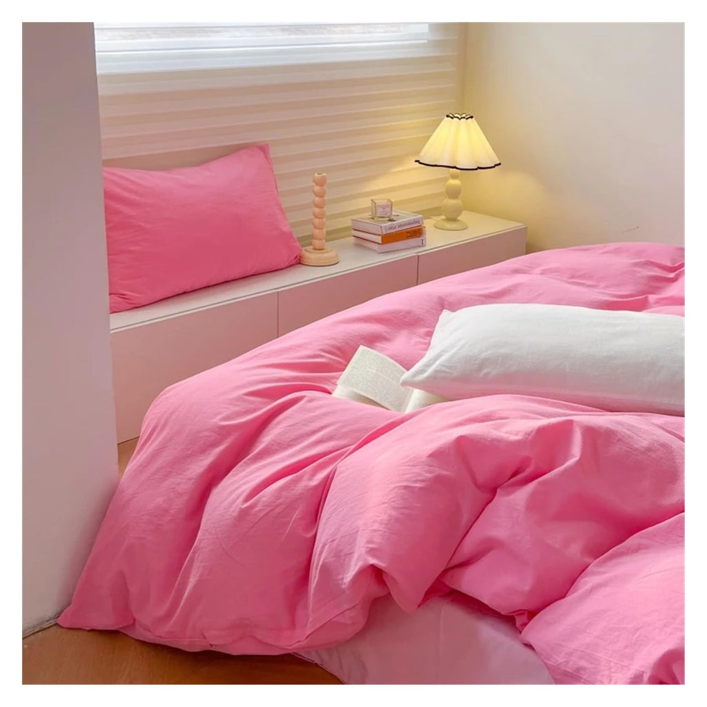 Bed, Cotton Waffle Jacquard Bright Color Four Piece Set Washed Cotton Bed Sheet and Quilt Cover