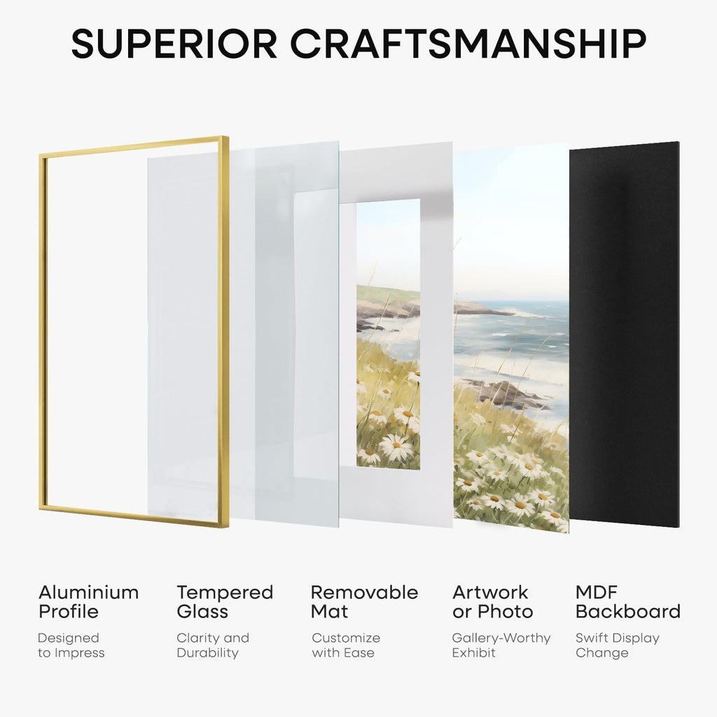 4x6 Gold Picture Frame, High-End Metal, 3x5 Mat, Glass