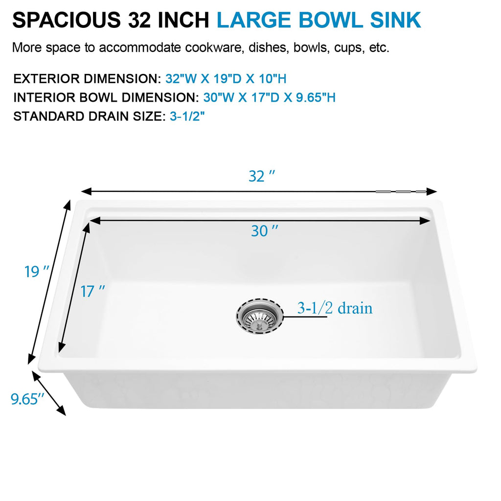 32x19 Granite Composite Kitchen Sink - 32 Undermount Kitchen Sink Workstation White Granite Quartz Composite Under