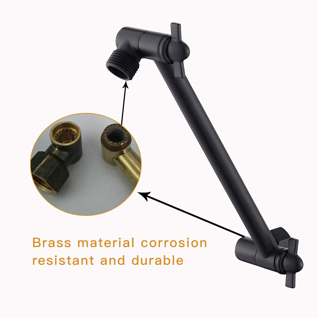 12 Inch Shower Head Extension Arm Matte Black.Solid Brass Adjustable Shower Arm Extension. Lower Or Raise Any Rain Or