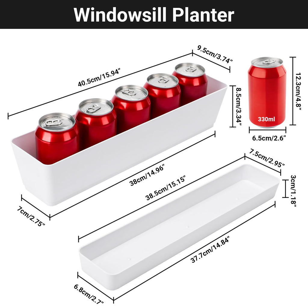 Long Window Boxes Planters, 6 Pack 16x3.8 Inch Vegetable Box Pot with Tray, Indoor Succulent Cactus Flowers Plastic