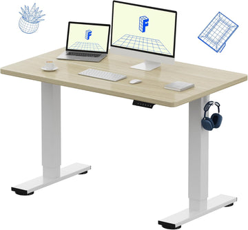 EN1 48"x30" One-Piece Standing Desk, White Wood Grain | 1" Thick Seamless Desktop, 176 LBS Capacity, Home Office Use