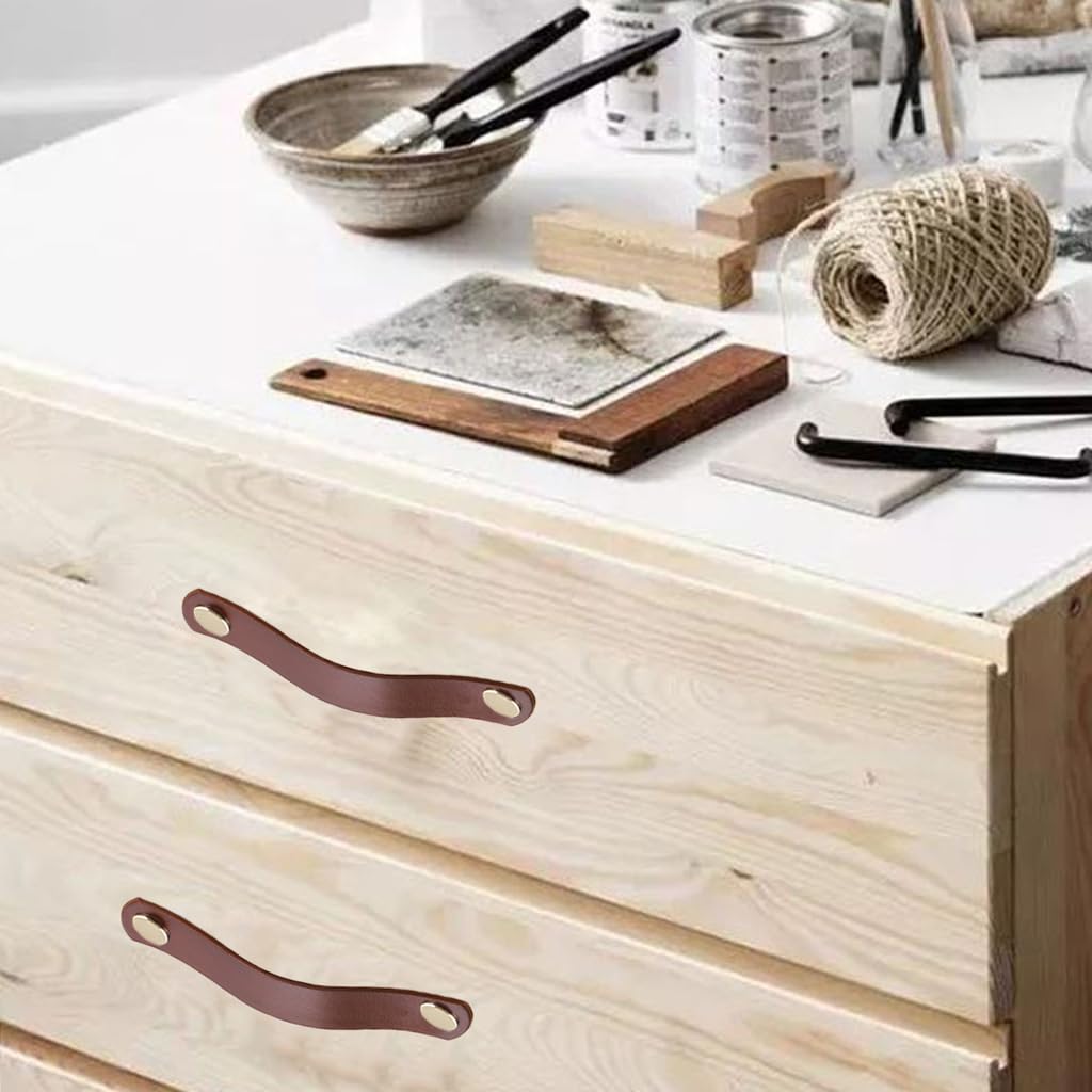 10 Pack Soft Genuine Leather Drawer Pulls Handle 5-1/2 x 1",Wardrobe Kitchen Closet Knobs Door Cabinets Pulls Handles