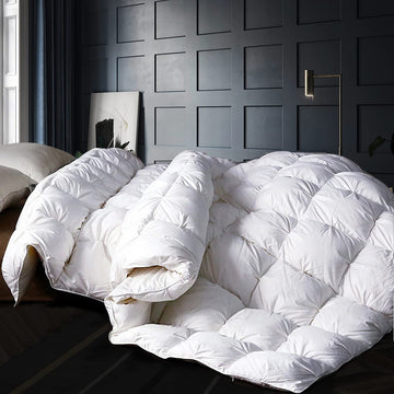 All Season Luxurious White Goose Down Feather Fiber Comforter Duvet Inserts - Medium Warmth Ultra Soft 750