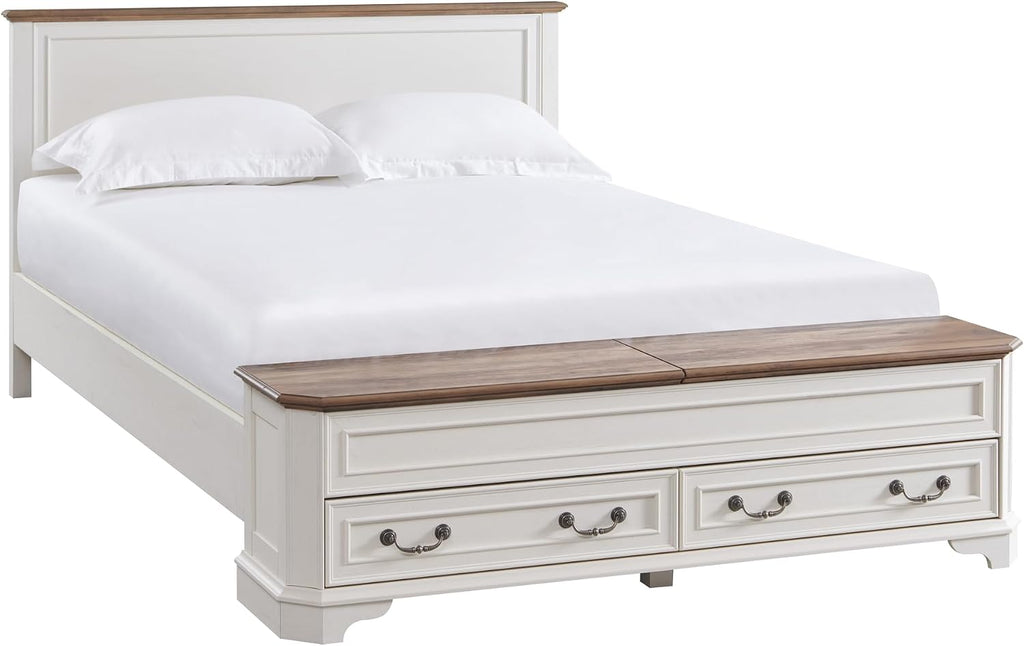 Farmhouse Queen Bed with Headboard and Storage Bench, Rustic Wood Platform Bed with 64" Storage Chest w/ 4 Large
