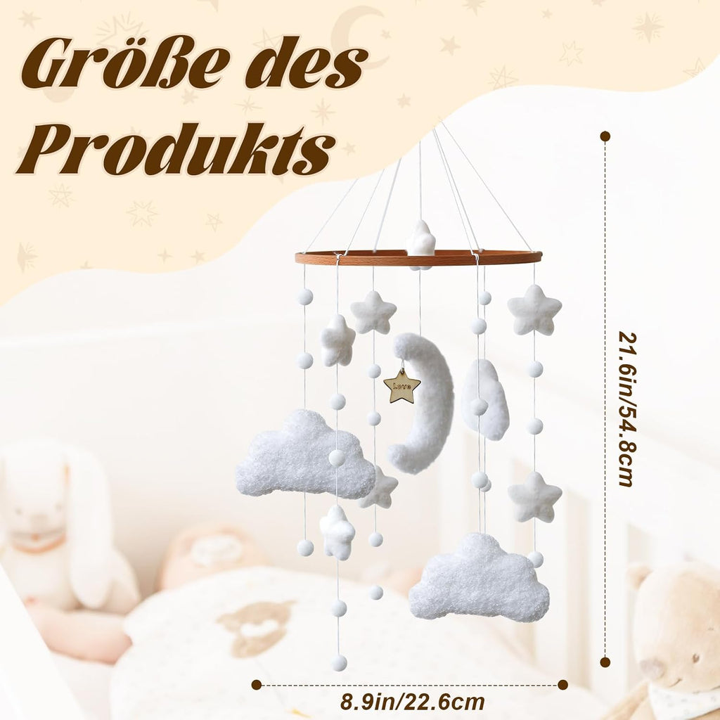 Boho Cloud Moon Crib Mobile Kids Room Accessory Baby Mobile for Crib Neutral Clouds, Moon & Stars Design Mobile