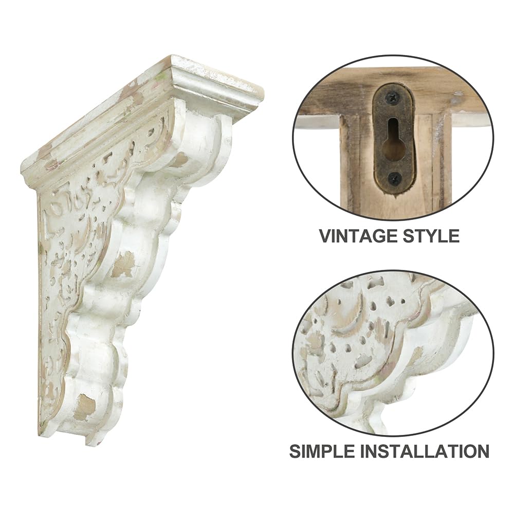 Set of 2 Corbels for Shelves Wood Corbels Decorative Shelf Brackets Farmhouse Decor Wooden Vintage Shelf White