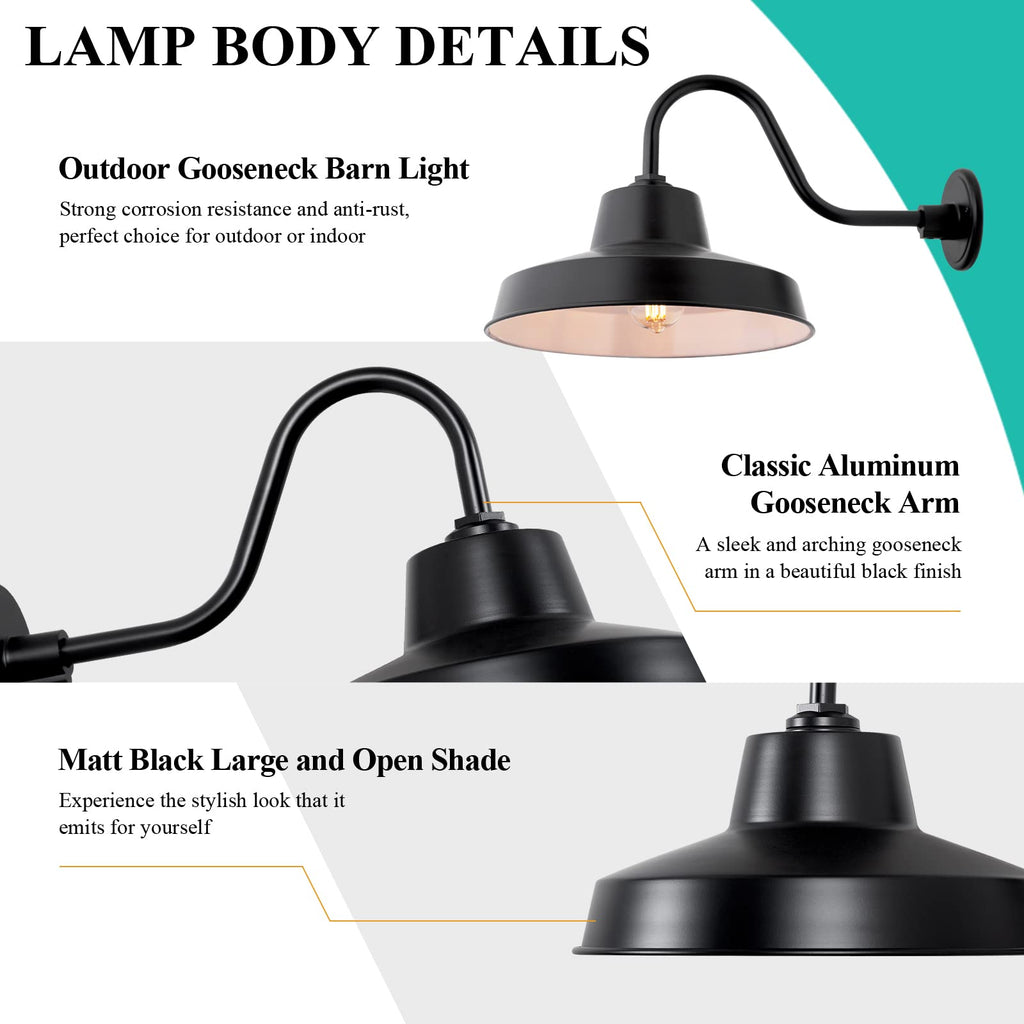 14 Inch Outdoor Gooseneck Barn Light Fixture with 14 in. Long Extension Arm, Wall Sconce Farmhouse, Vintage, Antique
