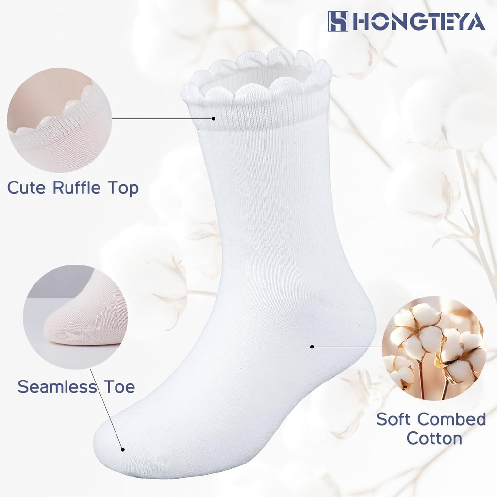 6 Pairs Cotton Girls Socks Ruffle Kids Crew Ankle School Uniform