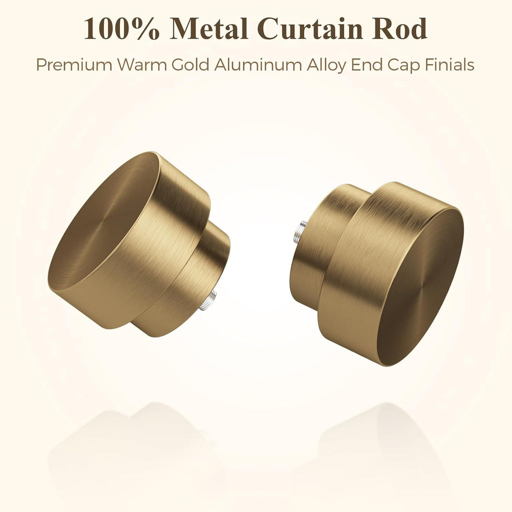 Brass Gold Curtain Rod, Brushed Warm Gold 1" Adjustable Long Heavy Duty Curtain Rods for Windows