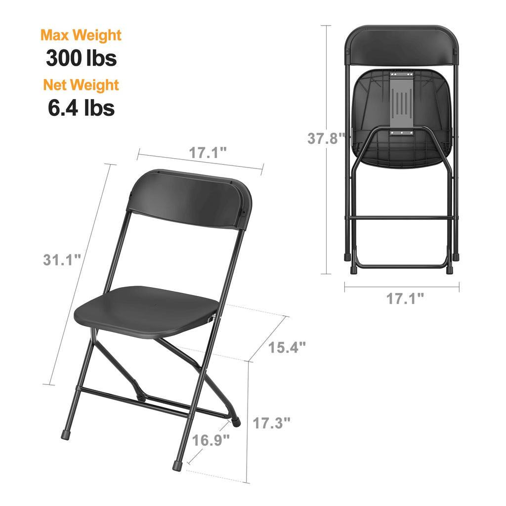 6 Pack Plastic Folding Chair, 300lb Capacity, Portable Commercial Chair with Steel Frame Wedding Party Indoor Outdoor