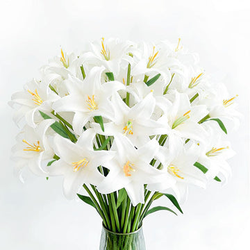 20Pcs Artificial Lily Real Touch Fake Latex Lily White Mini Lily for Wedding Home Decoration Small Easter Lily