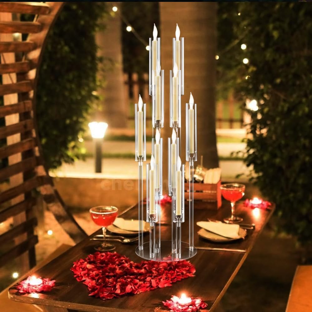 10Pcs Acrylic Candelabra Centerpiece,10 Arm Floor CandelabrasShade Pillar Taper Candlestick for Tables Dinner Party