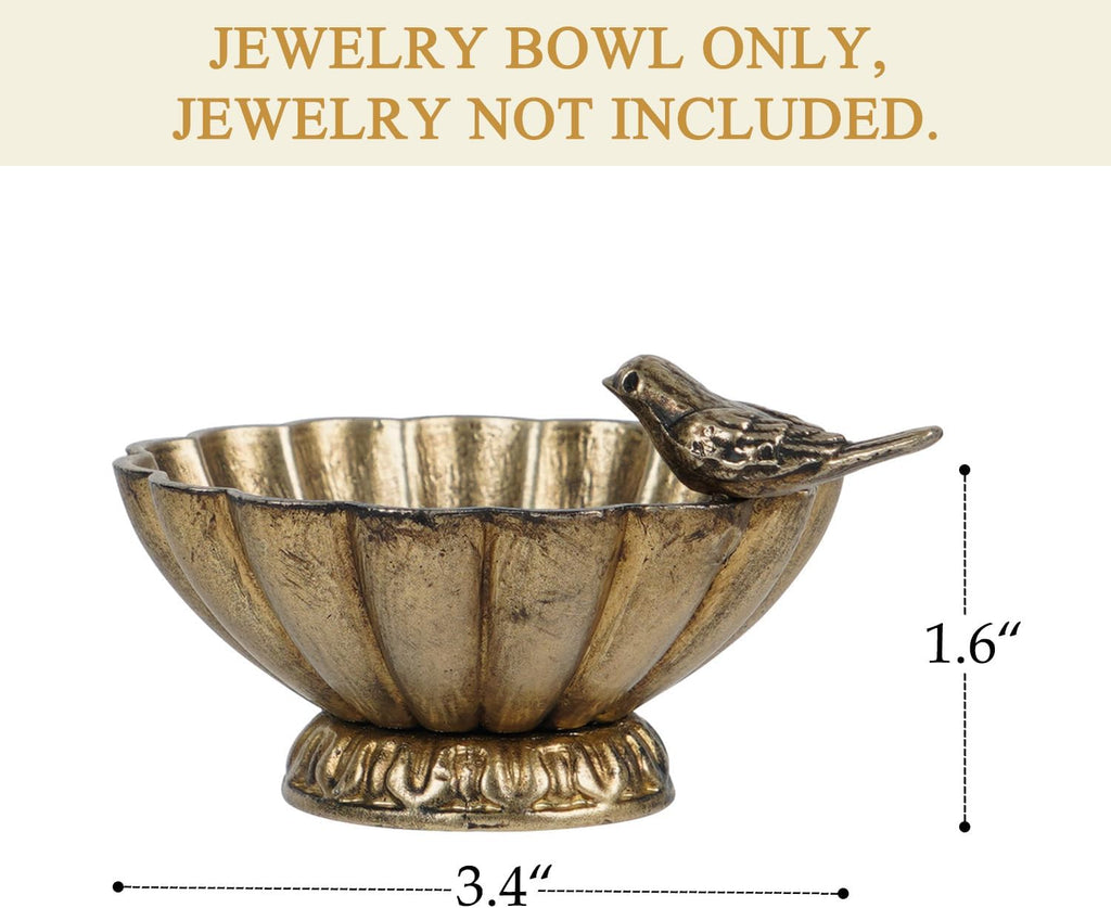 Vintage Gold Bird Jewelry Bowl, Small Metal Ring Trinket Dish
