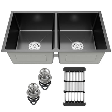 33x19 Undermount Double Bowl Sink, Nano Coating Stainless Steel