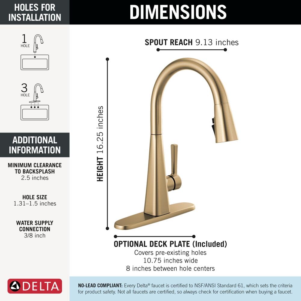 Lenta Brushed Gold Kitchen Faucet with Pull Down Sprayer, Modern Brushed Gold Single Hole Kitchen Sink Faucet, Single