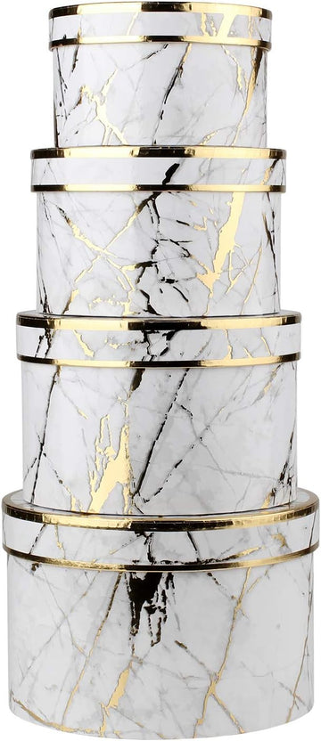 Round Gift Boxes with Lids Marble White Gift Box Assorted Sizes Nesting Gift Boxes for Presents Birthday - Set of 4