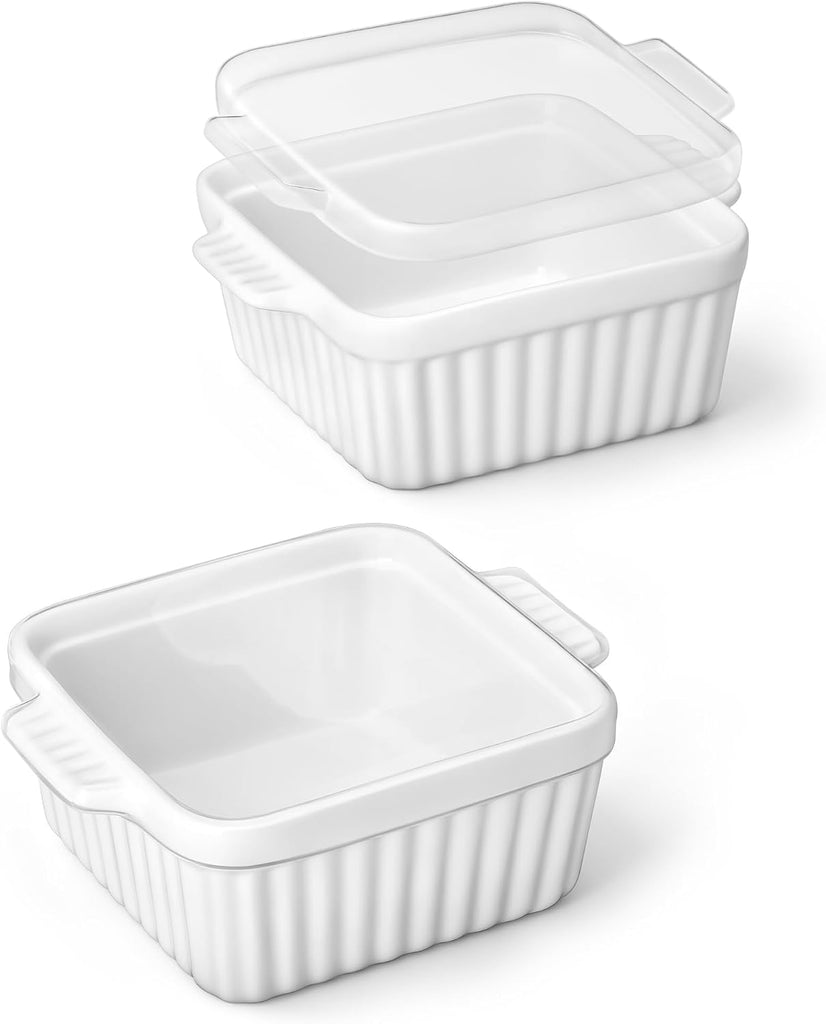 Dishes for Oven, Small Ceramic Dishes with Silicone Lids for Individual Portions 5.5" x 5.5" Square Casserole Dishes