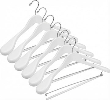TM White Suit Hangers for Men with Non-Slip Pants Bar & 360° Swivel Hook - Smooth Finish Wooden Coat Hangers, Heavy