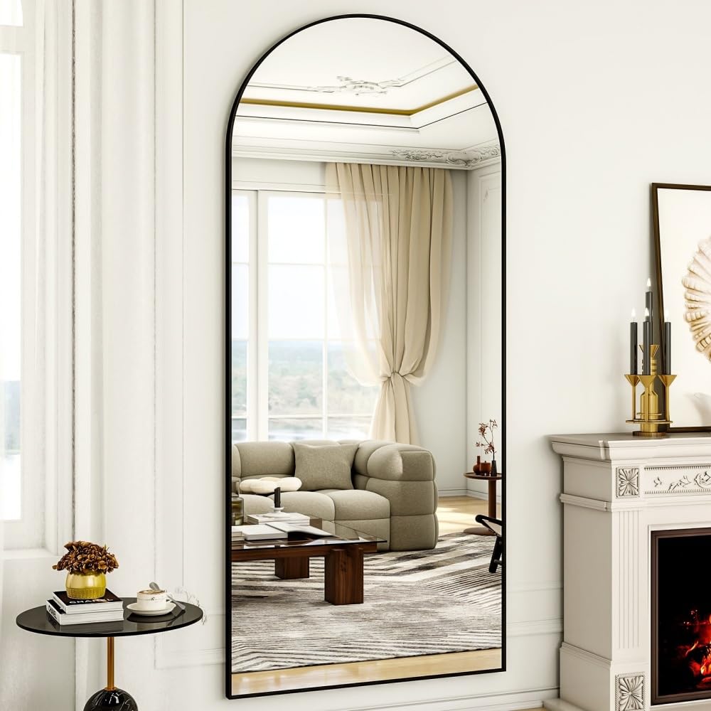 71" x 26" Arched Full Length Mirror, Black Frame Floor Standing Mirror, Full Body Dressing Mirror, Closet & Home