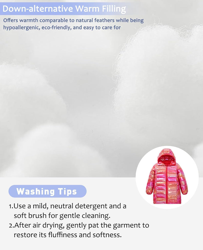 Girls Winter Coat, Long Metallic Puffer Jacket