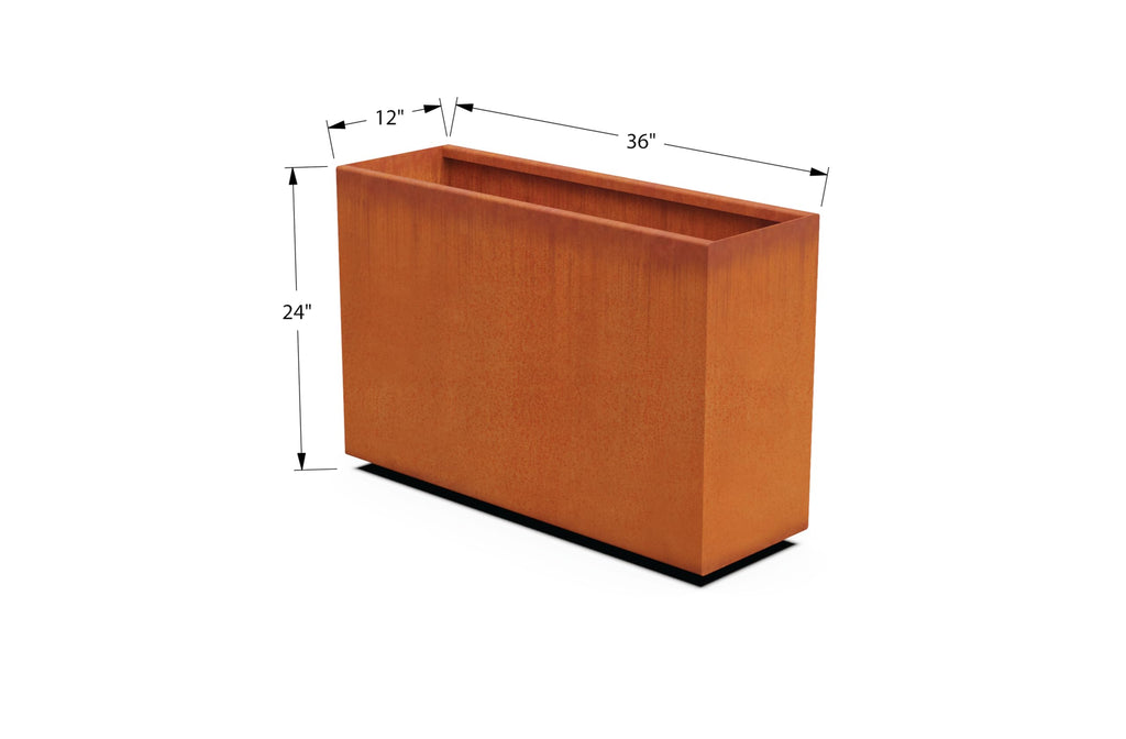 Large Rectangular Planters for Outdoor Plants - 36x12x24 Corten Steel Planter Box | Extra Large Outdoor Planters