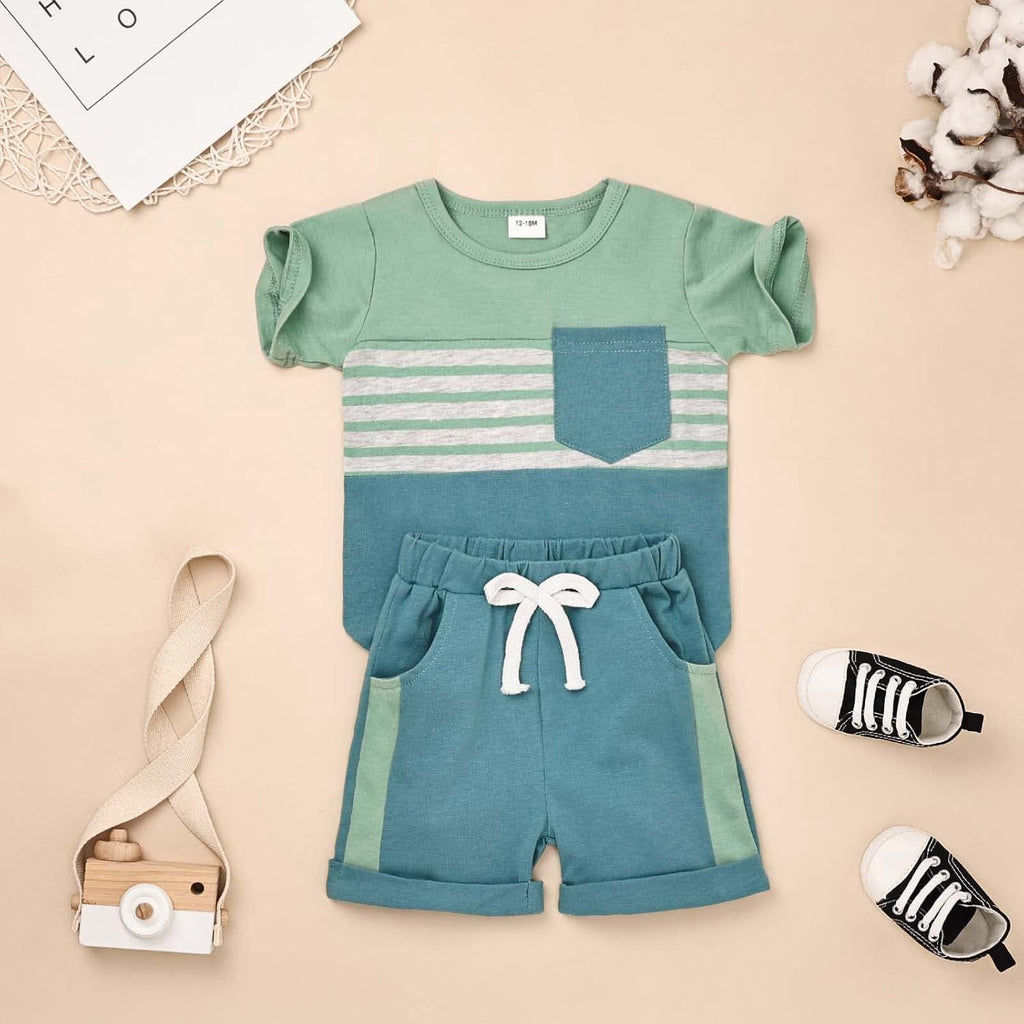 Toddler Boy Clothes Summer Patchwork T-Shirt Shorts 2Pc Set