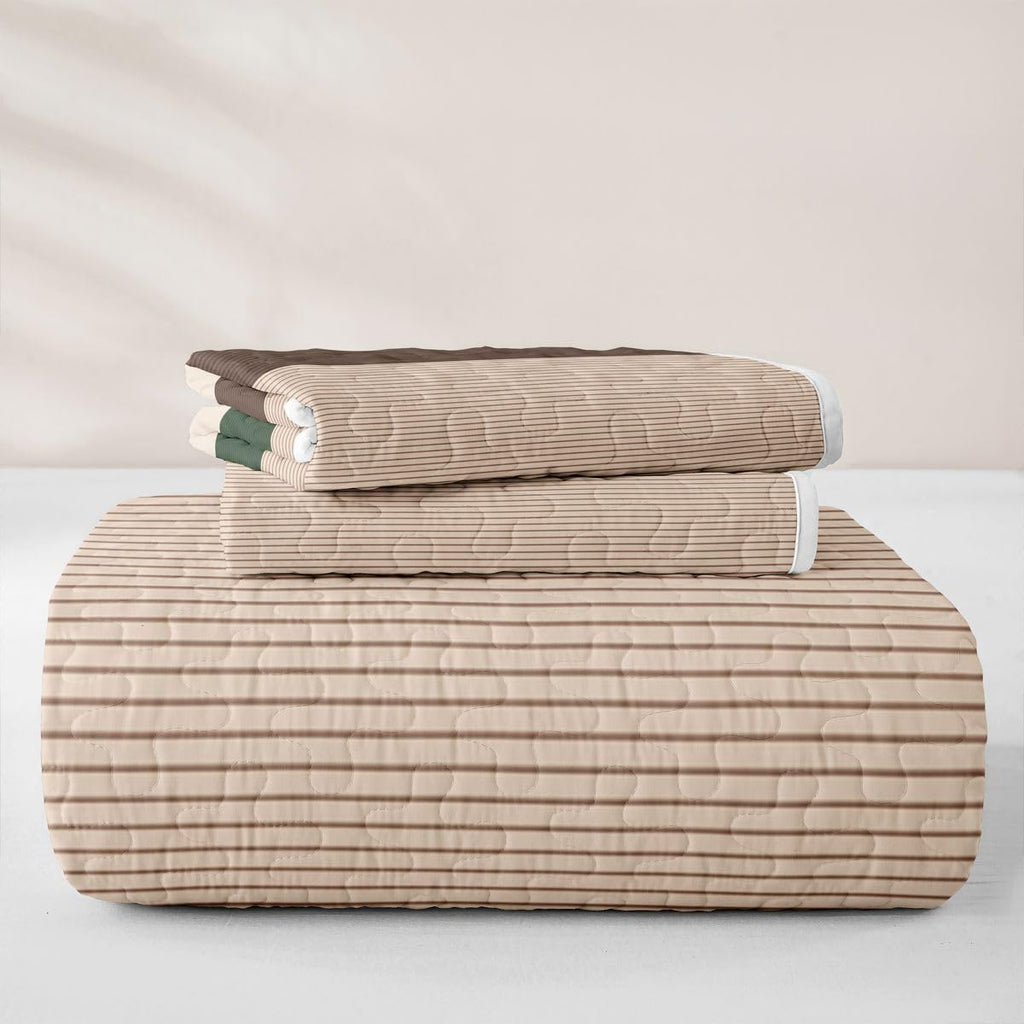 Brown Green Striped Quilt Set Farmhouse Stripe Bedspread Coverlet, Modern Patchwork Soft Lightweight Quilted