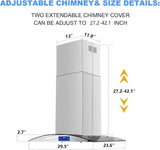 30 Inch Stainless Steel Island Mount Range Hood 700 CFM 3 Speed Gesture & Touch Control Convertible Ducted/Ductless