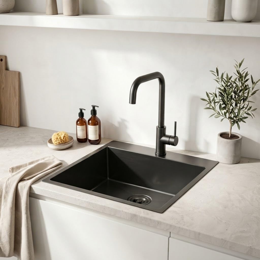 18x18 Inch Black Drop In Bar Sink, Small Kitchen Sink, with Drain