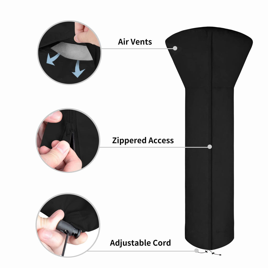 Patio Heater Cover, 89"H x 33"D x 19"B, Black