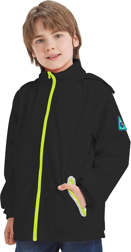 Boys Girls Waterproof Rain Jacket Lightweight Hooded Coat