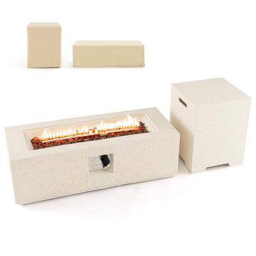 50, 000 BTU Propane Fire Pit Table Set, 42" Terrazzo Fire Pit Table with Hideaway Tank Holder, Stainless Steel Burner