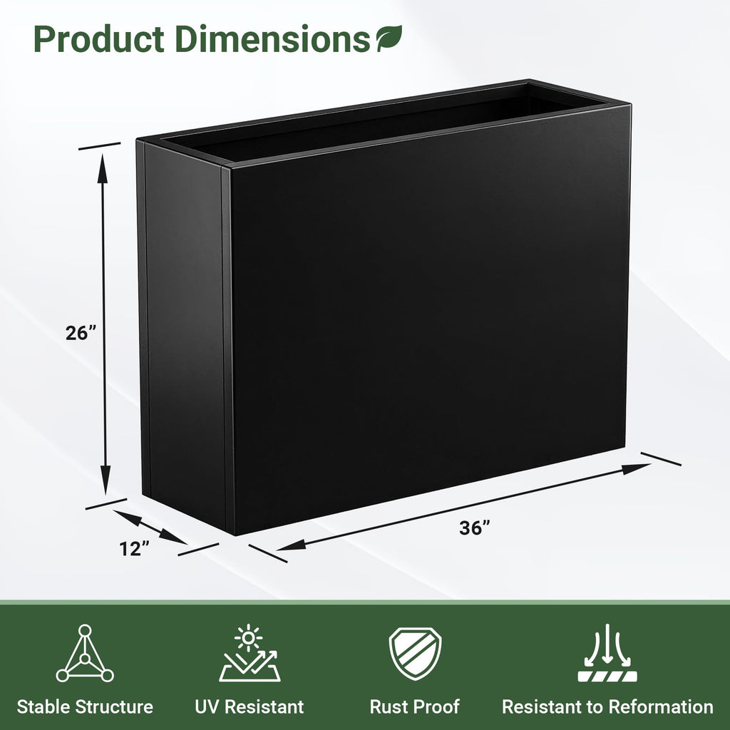 36" Metal Planter Box, Large Rectangular Window Box