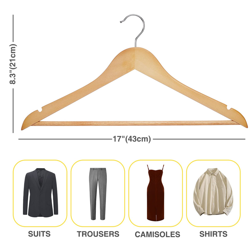 Wooden Hangers - 60 Pack - Clothes Hanger for Daily Used, Heavy Duty Wood Hangers with Precisely Cut Notches, Coat