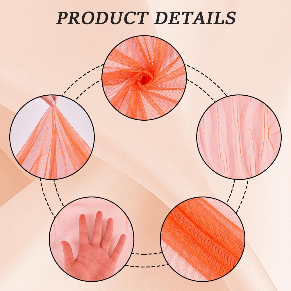 63 Inch Orange Mesh Fabric by The Yard Breathable Polyester Netting Tulle Cloth Soft Voile Solid Sheer Gauze Mosquito