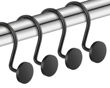 Black Shower Curtain Hooks, 12 Pieces, Metal, Shower Curtain Rings, Modern Decorative Design