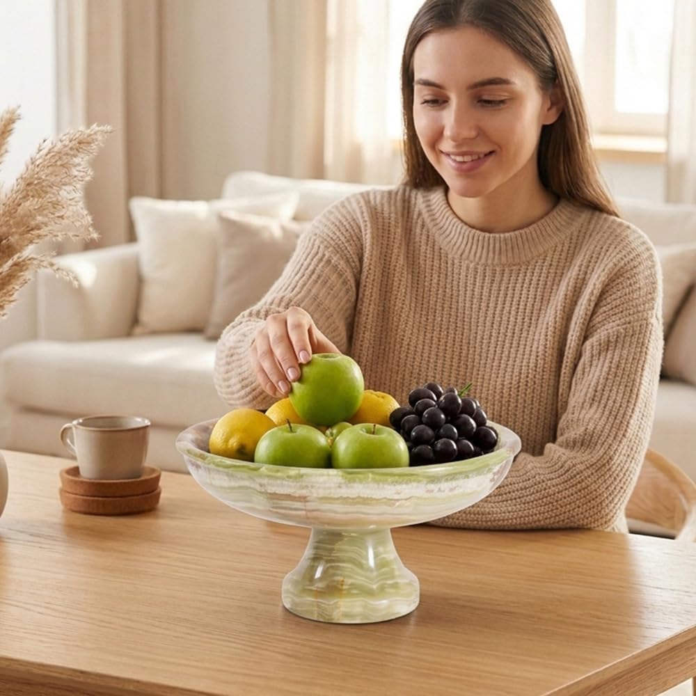 Marble Fruit Bowl Counter 10" Inches Green Handmade Key Bowl For Dining Table Centerpiece Décor, Ideal Candy Dish