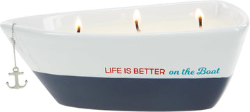 Life is Better 10 Oz Triple Wick Candle in Ceramic Boat Dish, Blue, 67770, 67770, 67770 - Set of 10